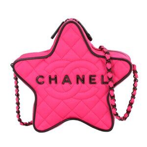 CHANEL Matelasse Star Chain Shoulder Bag Satin Fuchsia Black AS4579 90265110